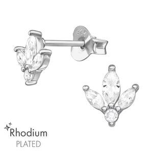 Rhodium Silver Marquise Ear Studs | 8 CZ Stones 7mm